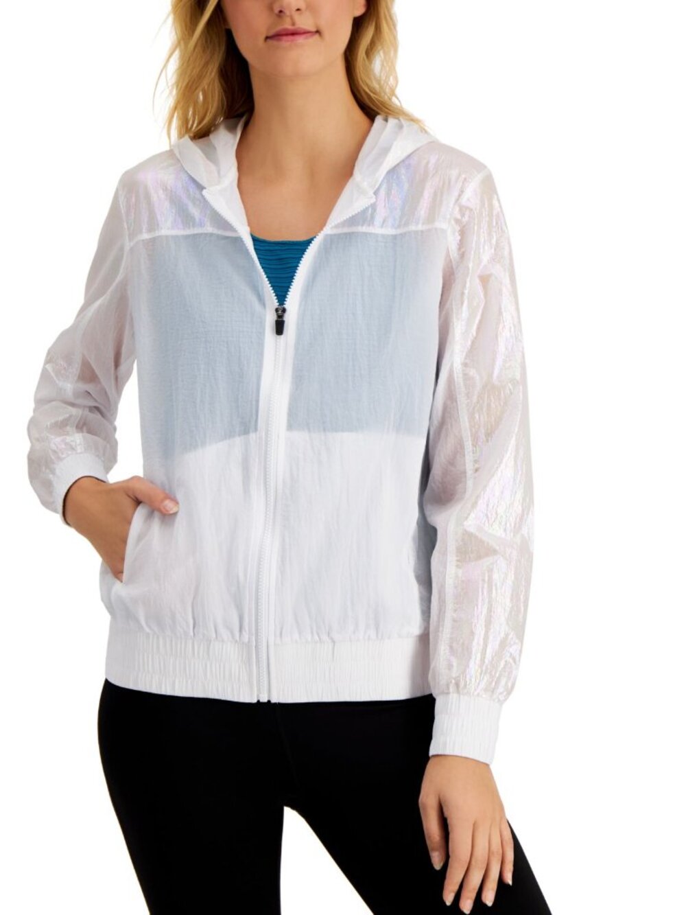 Ideology Womens Activewear Iridescent Hooded Jacket